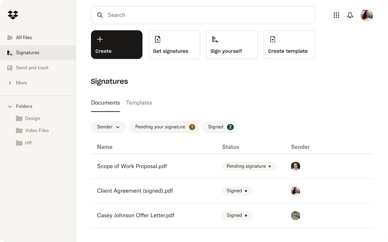 Dropbox's Signatures Dashboard