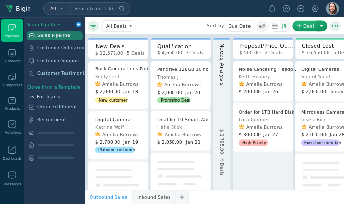 Manage and Track Your Sales Processes with Your Team on Bigin