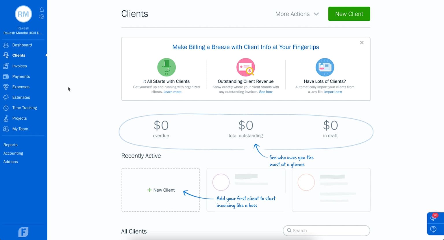 Your Client Management Dashboard Overview on FreshBooks