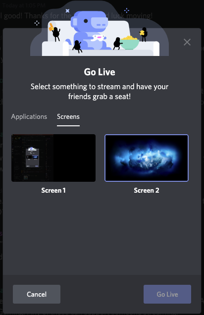 discord go live screen chooser