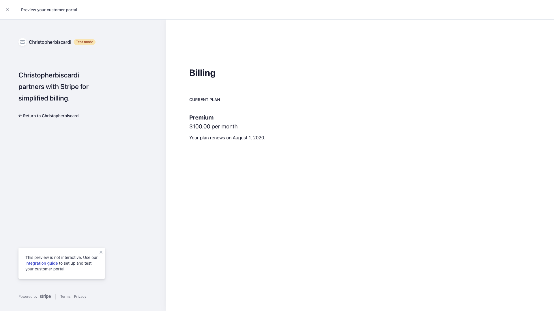 Billing Portal Test View