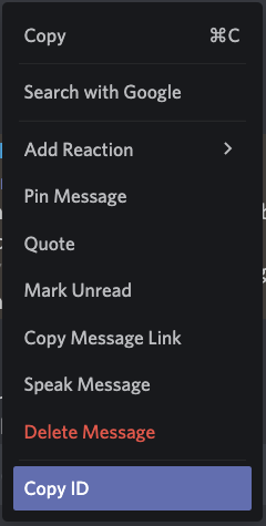 Copy ID highlighted in the popover menu