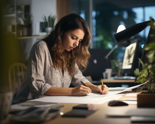 Femme remplissant des documents administratifs