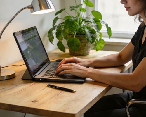 Une jeune femme devant son ordinateur portable