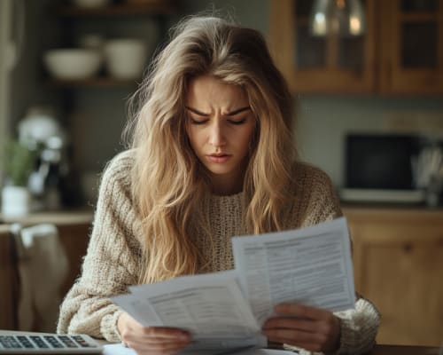 Dirigeante examinant une facture impayée et préparant sa relance