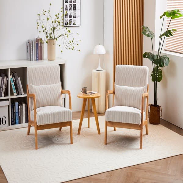 Mid-Century Modern Armchair Upholstered With Pillows And Solid Wood Frame view 6