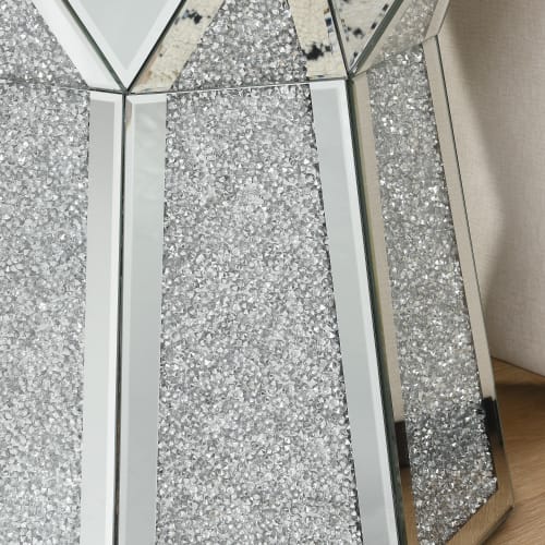 Drum Style Coffee Table With Mirror Crystal Inlay, Polygonal Silver Decorative Table, Modern Design Luxury Modern Furniture, 20 Inch  About 50 Centimeters  Low Coffee Table, Suitable For Living Room view 5