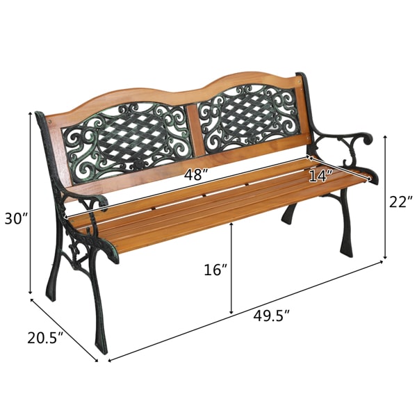 Double Arched Back Iron Wood Bench view 10