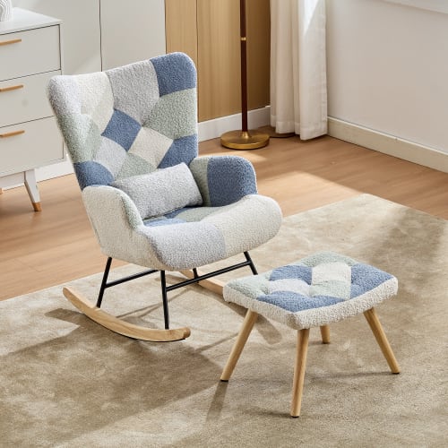 Rocking Chairs For Adults, Tteddy Rocking Chair Relaxing Recliner Chair With Solid Wood Legs High Back Lounge Chairs For Balcony Living Room Bedroom view 11