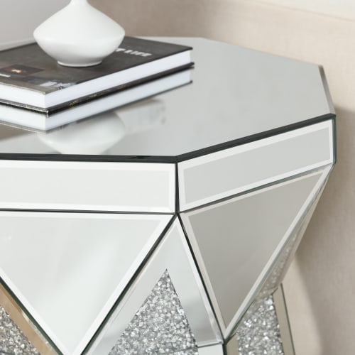 Drum Style Coffee Table With Mirror Crystal Inlay, Polygonal Silver Decorative Table, Modern Design Luxury Modern Furniture, 20 Inch  About 50 Centimeters  Low Coffee Table, Suitable For Living Room view 8