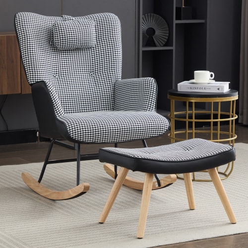 Rocking Chairs For Adults, Tteddy Rocking Chair Relaxing Recliner Chair With Solid Wood Legs High Back Lounge Chairs For Balcony Living Room Bedroom view 28