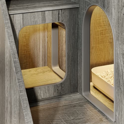 GO Cat Litter Box Enclosure With Light , Hidden Litter Box Furniture With 2 Storage Drawers, Indoor Cat House Side Table For Living Room view 13