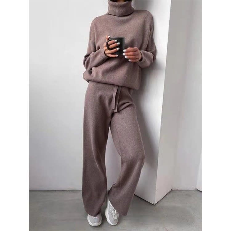 Casual Fashion Suits For Women Turtleneck Sweater And Drawstring Straight Pants view 2