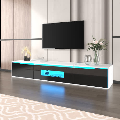 TV Cabinet, High-gloss TV Cabinet, Matching Colours In White And High-gloss Black, With Colour-changing LED Lights.only Front Cabinet Door High-gloss view 6