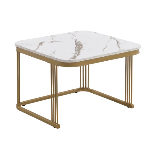 Nestable Coffee Table High Gloss Marble Exterior, Gold Accents, Side Table With Drawer. Set Of Two view 30