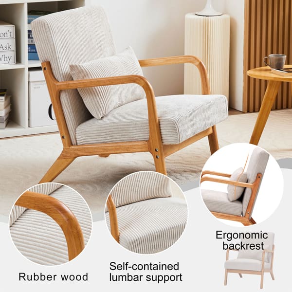 Mid-Century Modern Armchair Upholstered With Pillows And Solid Wood Frame view 15