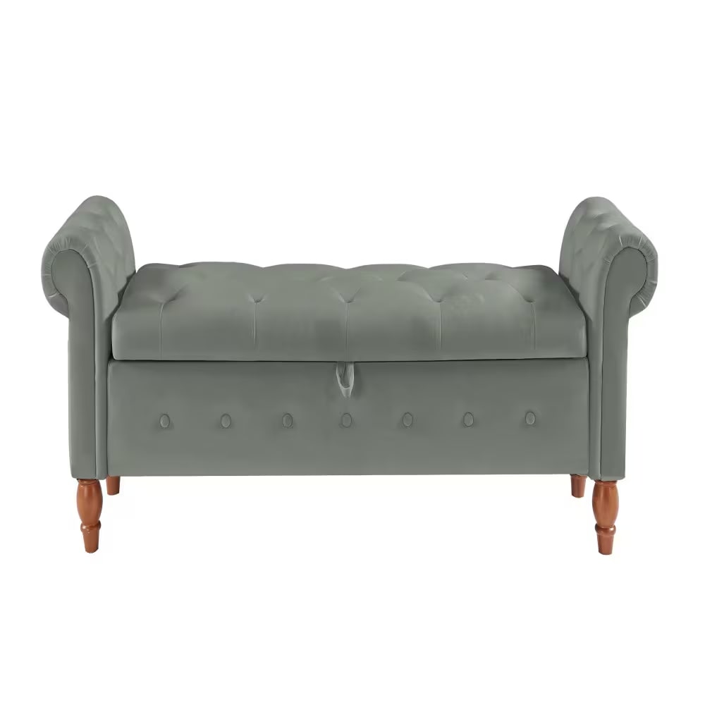 Velvet Multifunctional Storage Rectangular Sofa Stool - Grey view 6