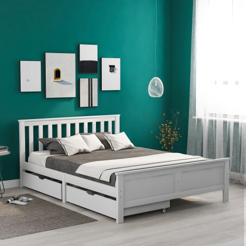 Wooden Solid White Pine Storage Bed With Drawers Bed Furniture Frame For Adults, Kids, Teenagers 4ft6 Double White 190x135cm view 11