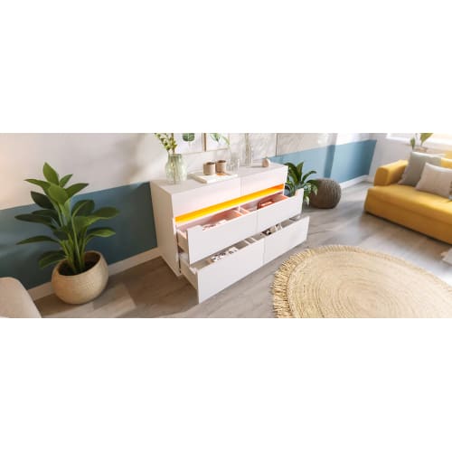 Sideboard Cabinet Dresser With 6 Drawers,Storage With RGB LED App Control, Sideboard With Cut-out Handles, 6-drawers Chest Of Drawers, 71 X 120 X 40 Cm, White view 24