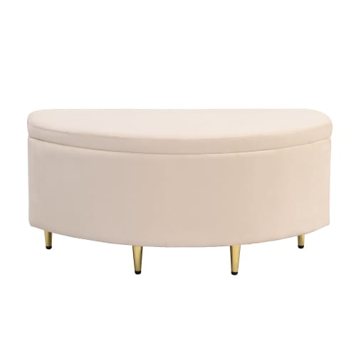 Velvet Upholstered Bed,Single Bed-3ft 90x190cm, Shell-like Bed With Golden Iron Legs, Wooden Slatted Frame, Upholstered Bench With Storage Space 90x40x42cm view 3