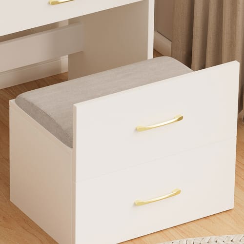 3 In 1 Vanity Desk With Open Top Mirror,Small Make Up Vanity Set With Visible Glass Desktop,Compact Makeup Vanity With 3 Drawers,Dressing Table For Bedroom view 4