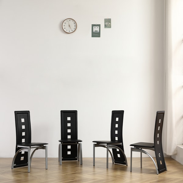 4pcs Long Backrest Square Hollow Decoration PU Leather Dining Chairs view 9
