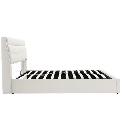 Fashion Upholstered Bed,150x200  5ft, King Bed,Hydraulic Bed,Concealed Headboard Storage,Bed Box Storage,PU,With Slats And Headboard,Without Mattress,Cream White view 9