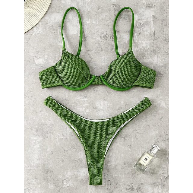 Women's Push Up Solid Ribbed Bikini view 10