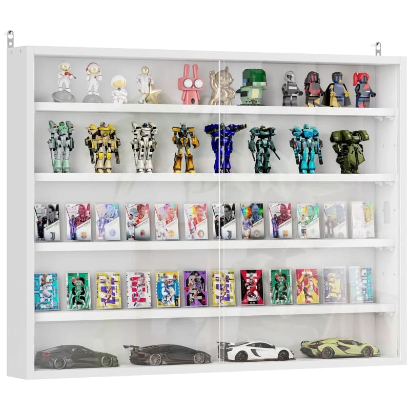 5-Tier Display Cabinet, Wall-Mounted Display Case With 2 Glass Doors And Adjustable Shelves, White view 2