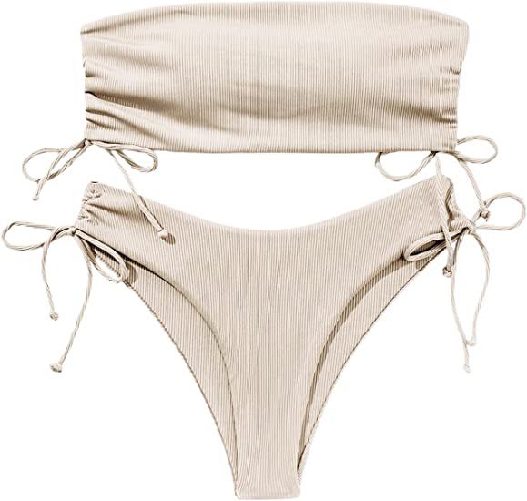 Summer Tube Bikini With Drawstring Design Solid Color Sexy Swimsuit For Beach Party Womens Clothing view 7