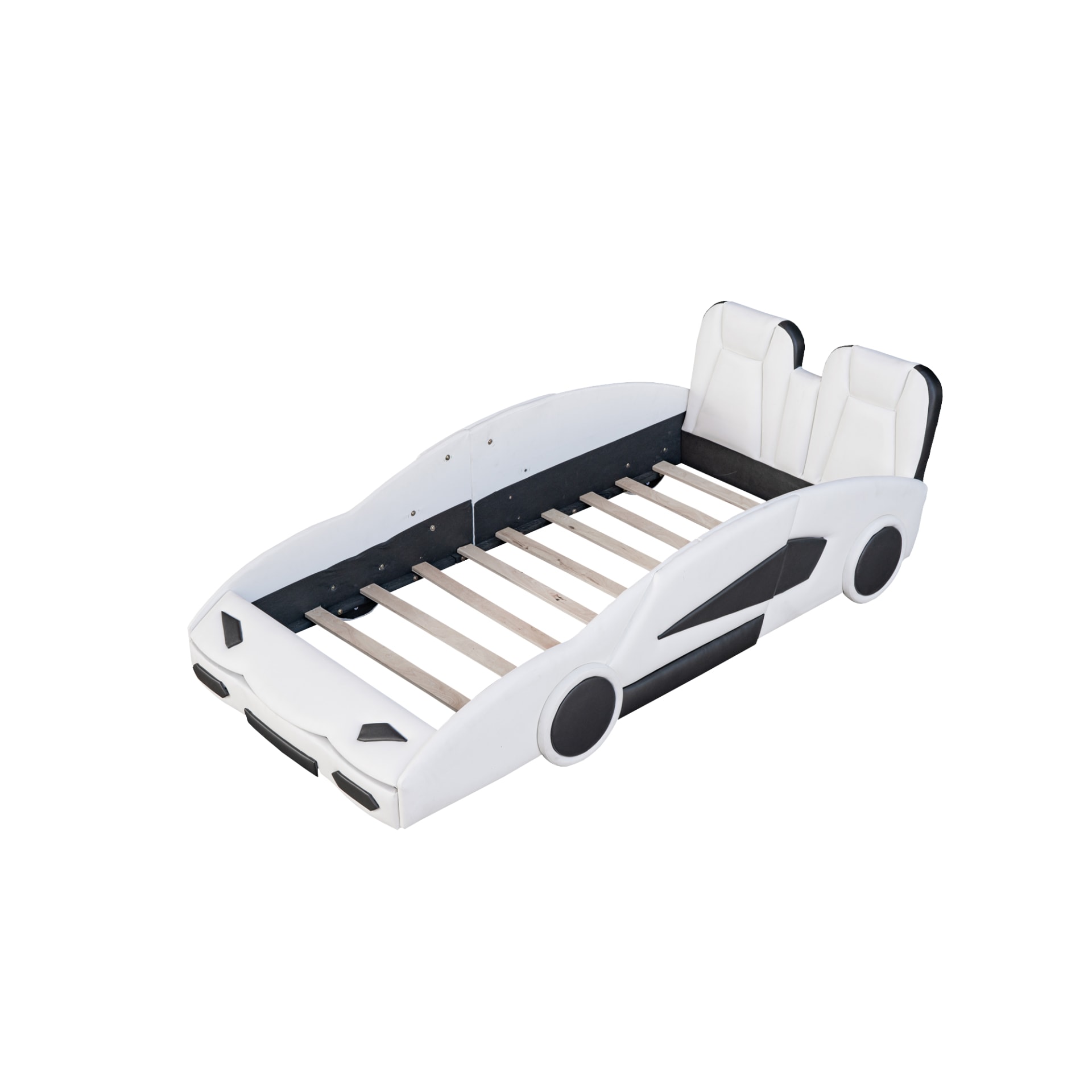 Double Race Platform Bed With Wheels, White view 6
