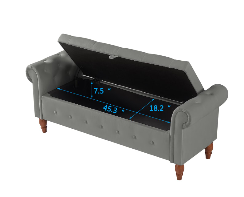 Velvet Multifunctional Storage Rectangular Sofa Stool - Grey view 8