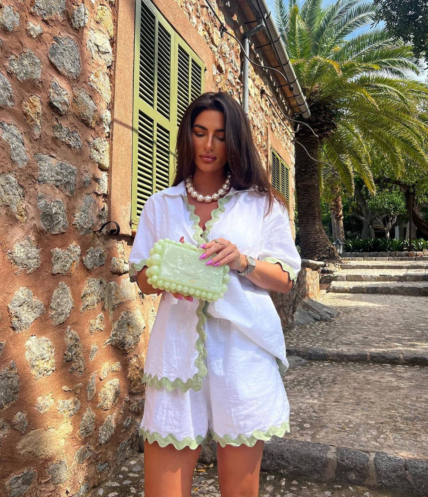 2Pcs Summer Shirt Suit With Short-sleeved V-neck Shirt And Shorts Fashion Wave Print Suits For Womens Clothing view 3
