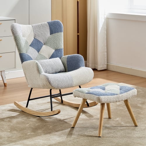 Rocking Chairs For Adults, Tteddy Rocking Chair Relaxing Recliner Chair With Solid Wood Legs High Back Lounge Chairs For Balcony Living Room Bedroom view 16