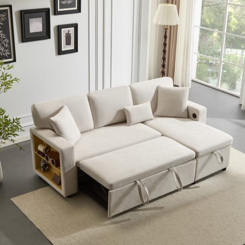 Corner Sofa Bed Corner Couch L-Shaped Sofa Bed Extendable, Bed Box And Integrated Shelf, view 46