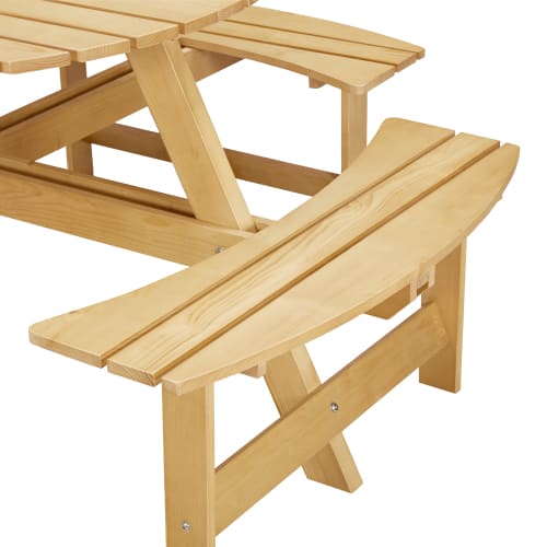 Outdoor 8 Person Picnic Table, 8 Person Round Picnic Table With 4 Built-in Benches, Umbrella Hole, Outside Table And Bench Set For Garden, Backyard, Porch, Patio, Natural view 19