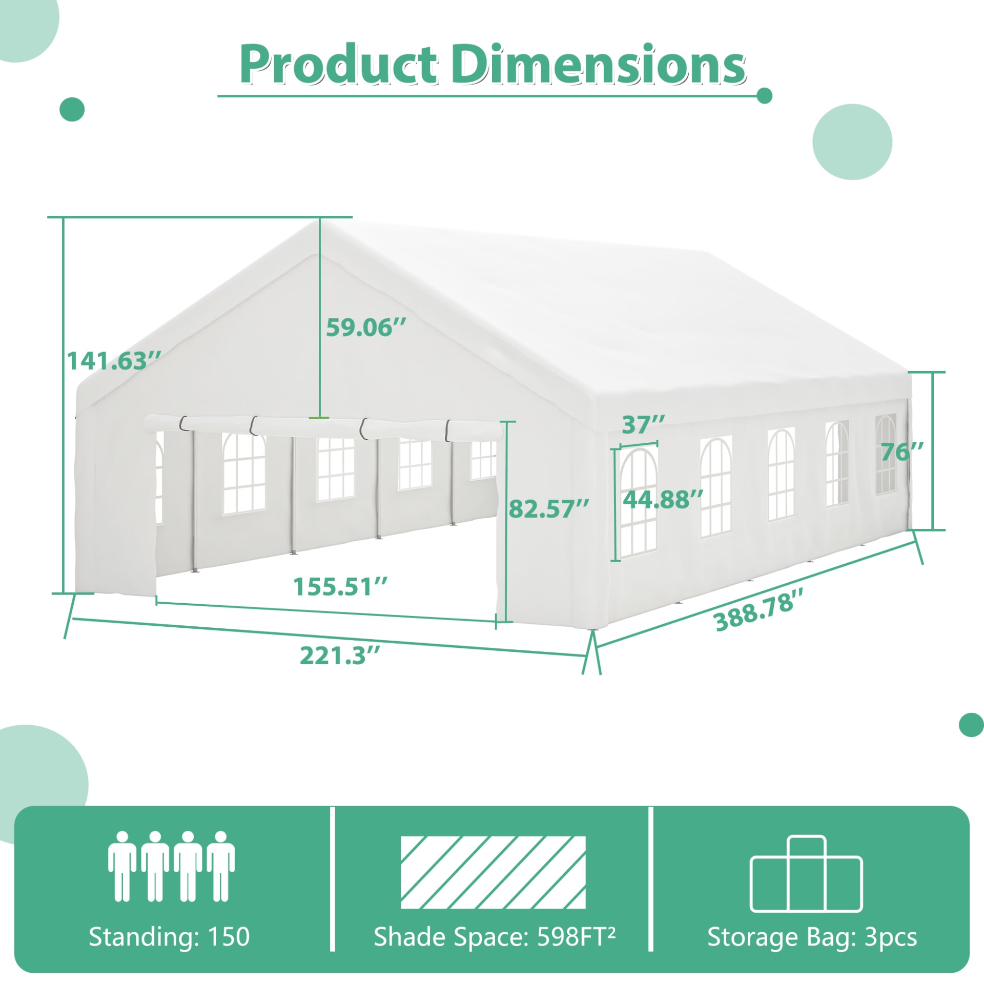 Party Tent Heavy Duty, Large Wedding Event Shelters With 2 Storage Bags & Removable Sidewalls, Outdoor Canopy Gazebo Commercial Tents For Parties Carport Camping Garden Patio view 7