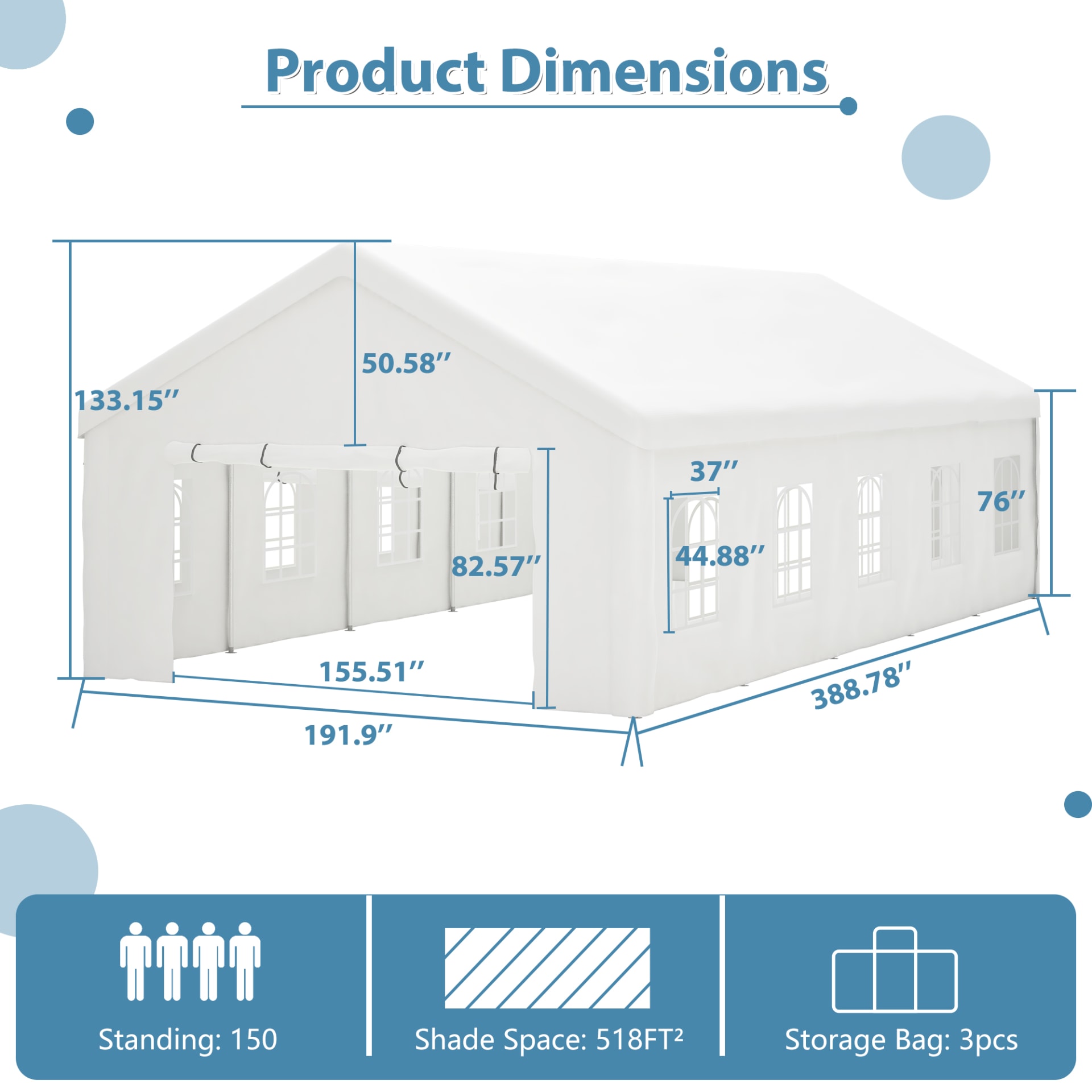 Party Tent Heavy Duty, Large Wedding Event Shelters With 2 Storage Bags & Removable Sidewalls, Outdoor Canopy Gazebo Commercial Tents For Parties Carport Camping Garden Patio view 26