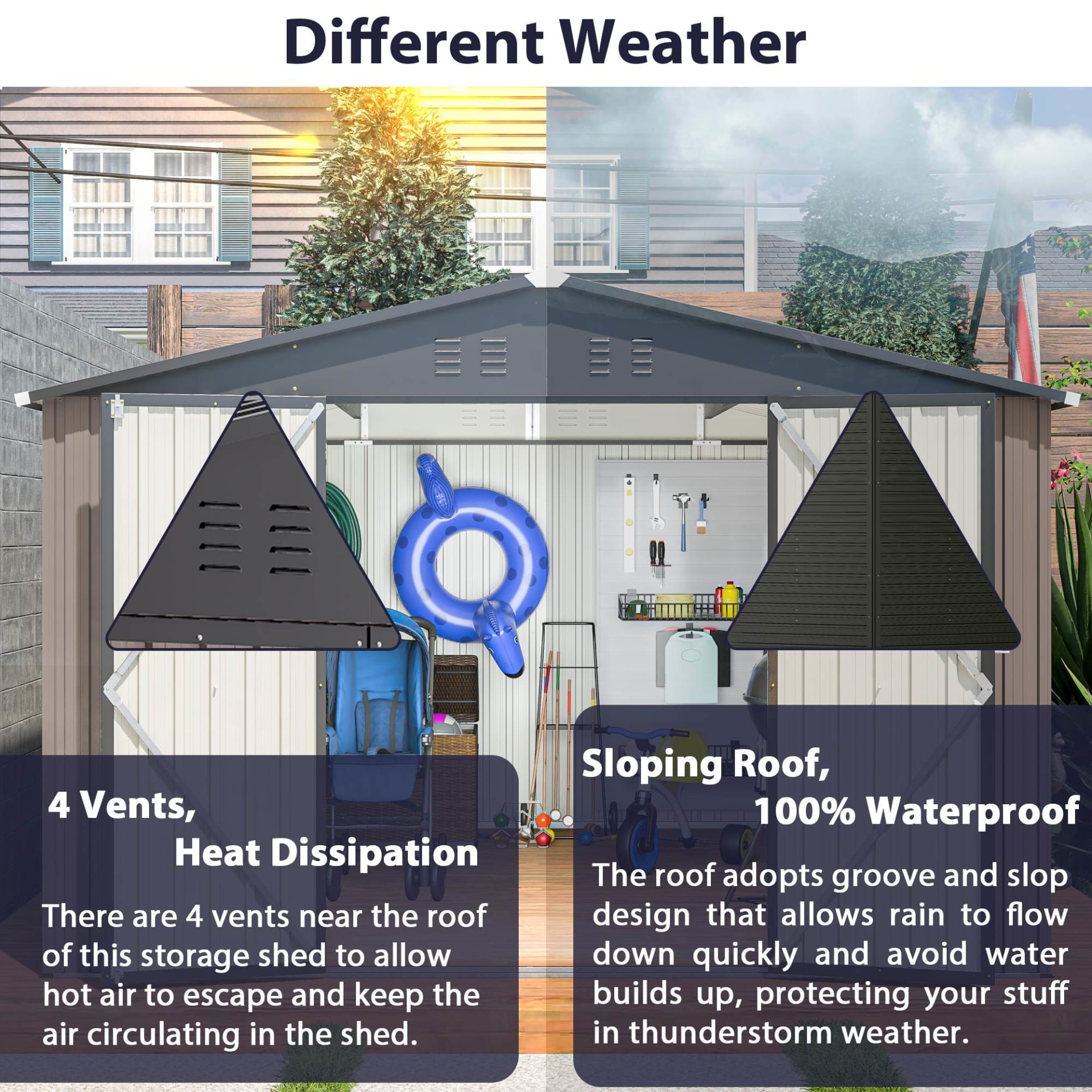 10 X 10 Ft Metal Storage Shed For Ourdoor, Steel Yard Shed With Design Of Lockable Doors, Utility And Tool Storage For Garden, Backyard, Patio, Outside Use Brown view 7