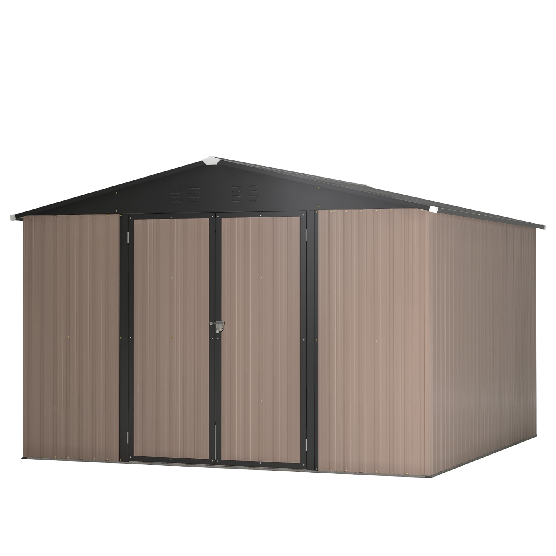 10 X 10 Ft Metal Storage Shed For Ourdoor, Steel Yard Shed With Design Of Lockable Doors, Utility And Tool Storage For Garden, Backyard, Patio, Outside Use Brown view 4