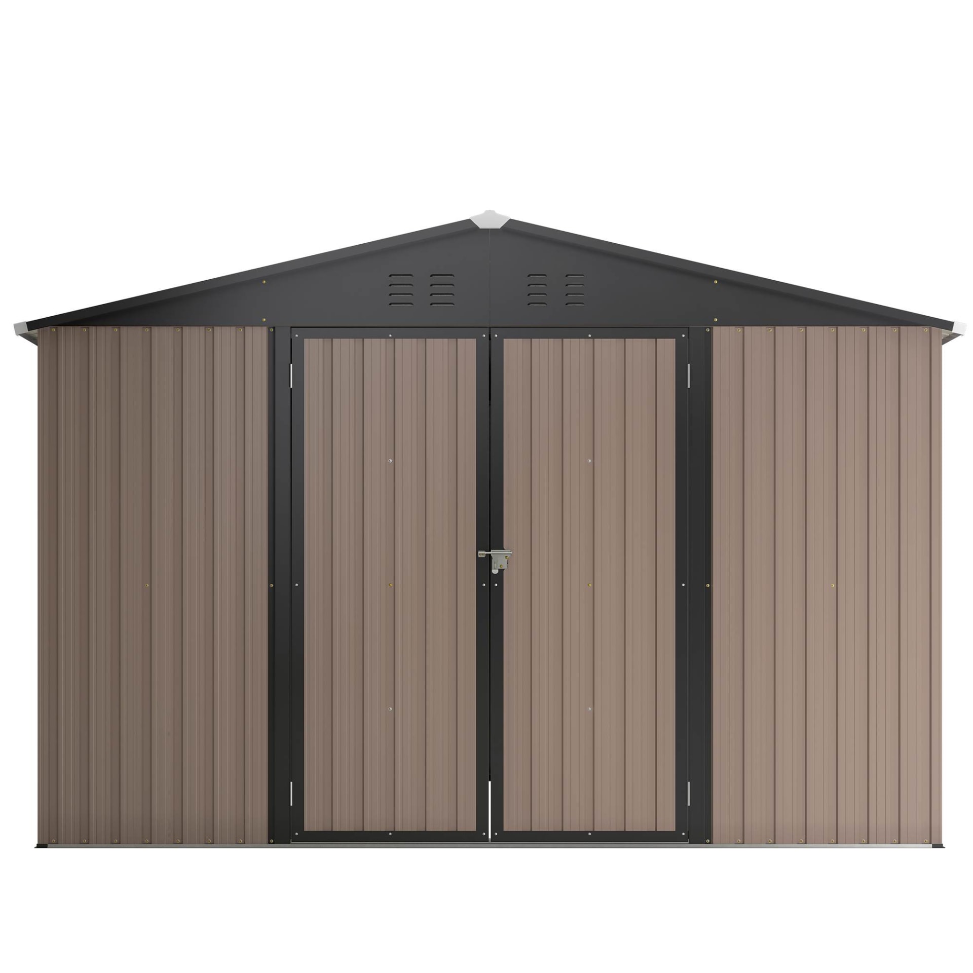 10 X 10 Ft Metal Storage Shed For Ourdoor, Steel Yard Shed With Design Of Lockable Doors, Utility And Tool Storage For Garden, Backyard, Patio, Outside Use Brown view 12