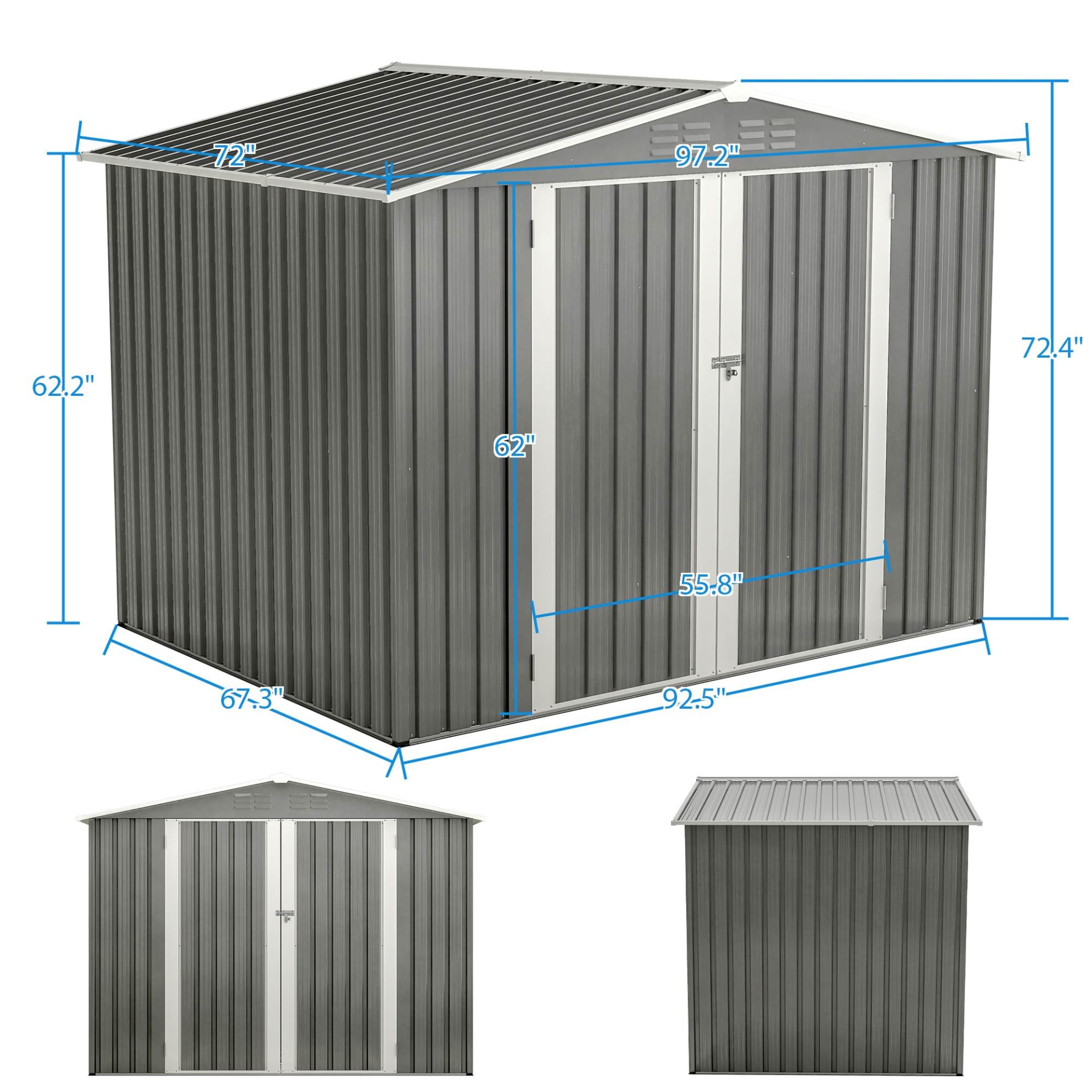 8 X 6 FT Outdoor Waterproof Garden Tool Storage Sheds With Metal Foundation With Floor Frame, Tool Shed With Lockable Hinged Doors & Air Vents, Storage House Waterproof For Backyard, Lawn, Gray view 7