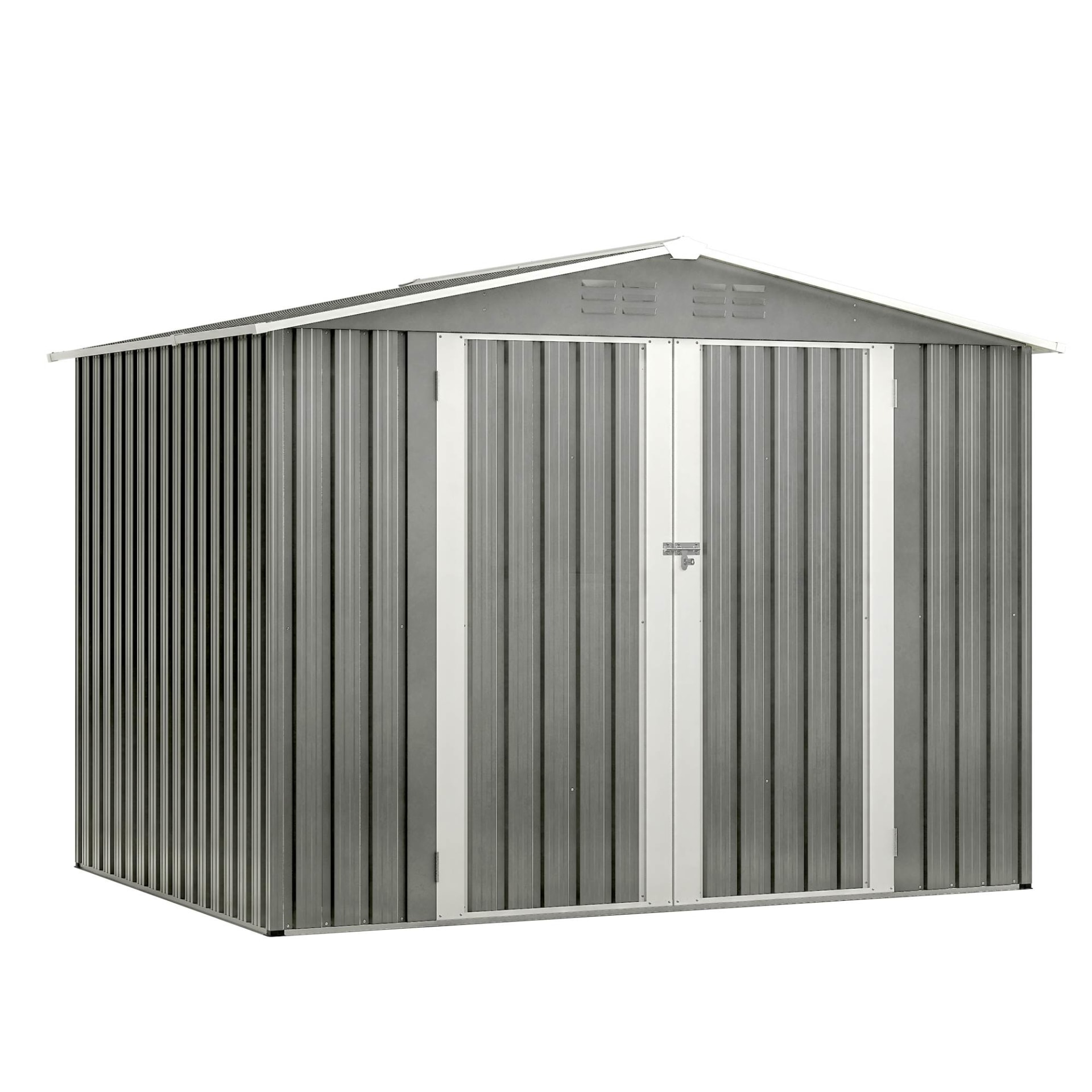 8 X 6 FT Outdoor Waterproof Garden Tool Storage Sheds With Metal Foundation With Floor Frame, Tool Shed With Lockable Hinged Doors & Air Vents, Storage House Waterproof For Backyard, Lawn, Gray view 13