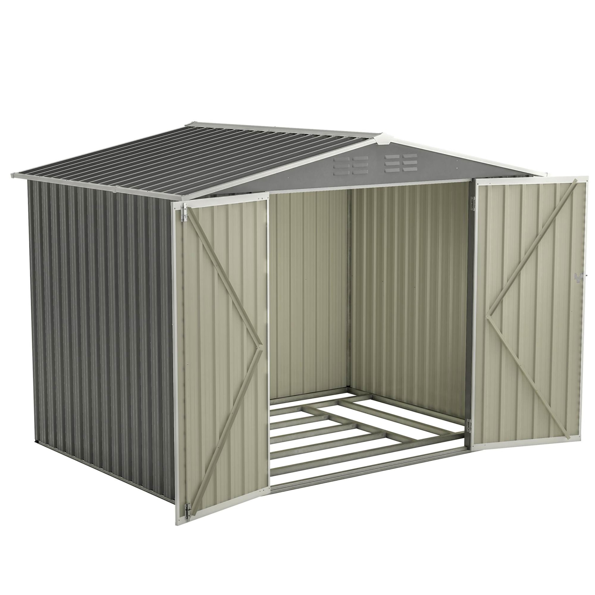 8 X 6 FT Outdoor Waterproof Garden Tool Storage Sheds With Metal Foundation With Floor Frame, Tool Shed With Lockable Hinged Doors & Air Vents, Storage House Waterproof For Backyard, Lawn, Gray view 4