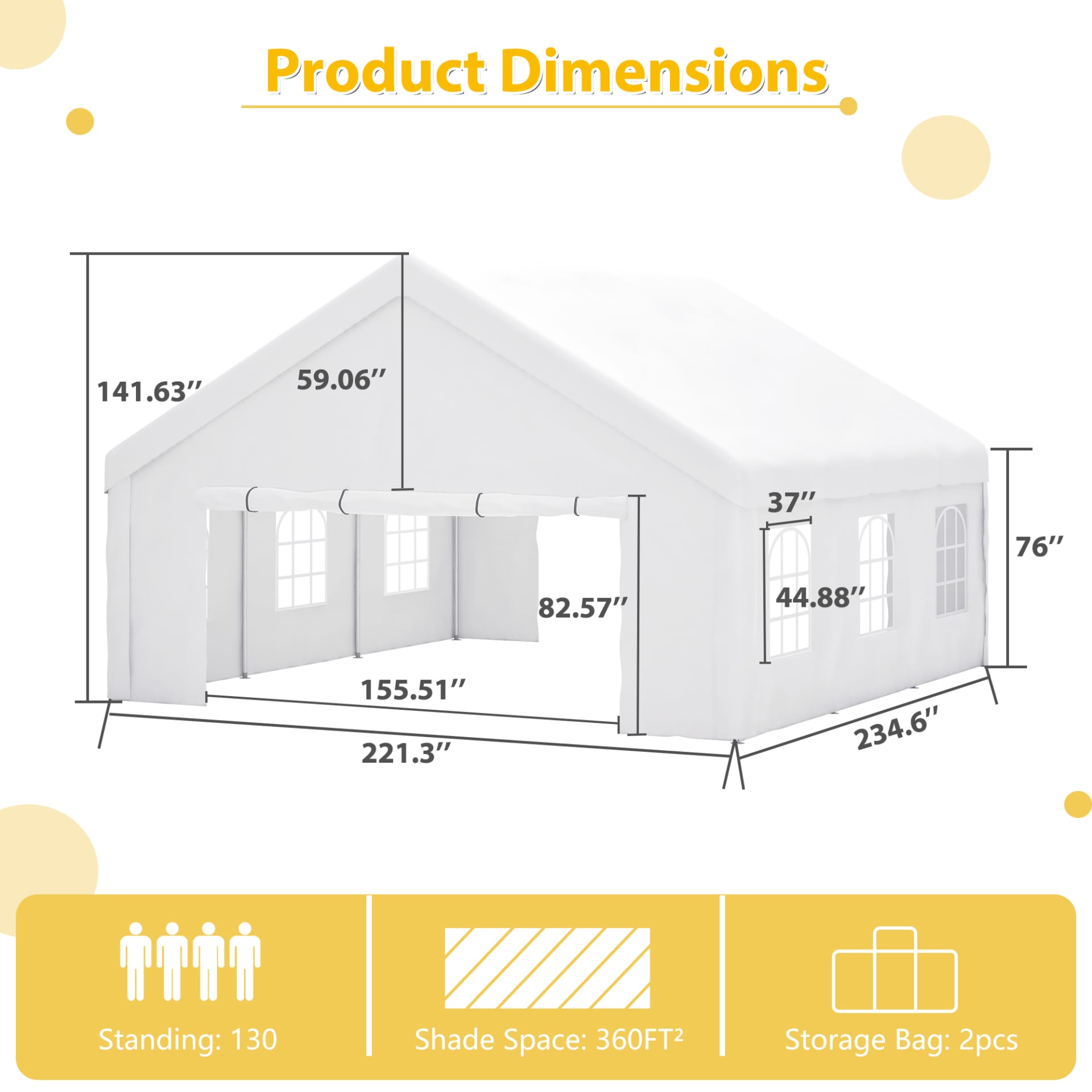 Party Tent Heavy Duty, Large Wedding Event Shelters With 2 Storage Bags & Removable Sidewalls, Outdoor Canopy Gazebo Commercial Tents For Parties Carport Camping Garden Patio view 24