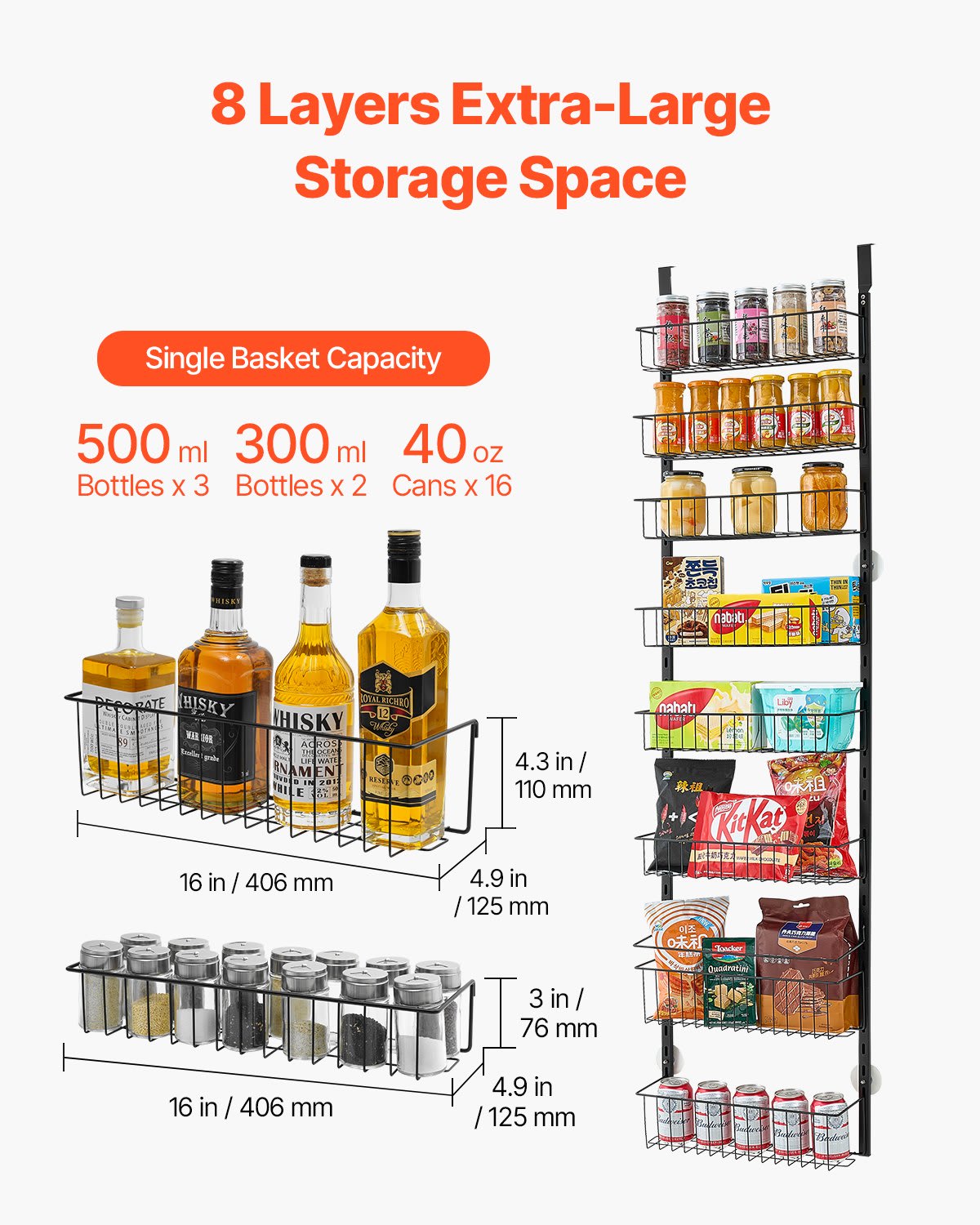 8-Tier Over The Door Pantry Organizer Hanging Storage Rack Adjustable Kitchen view 6