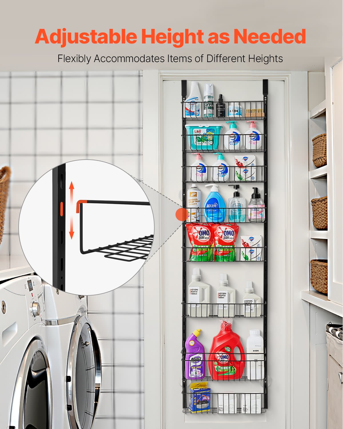 8-Tier Over The Door Pantry Organizer Hanging Storage Rack Adjustable Kitchen view 2
