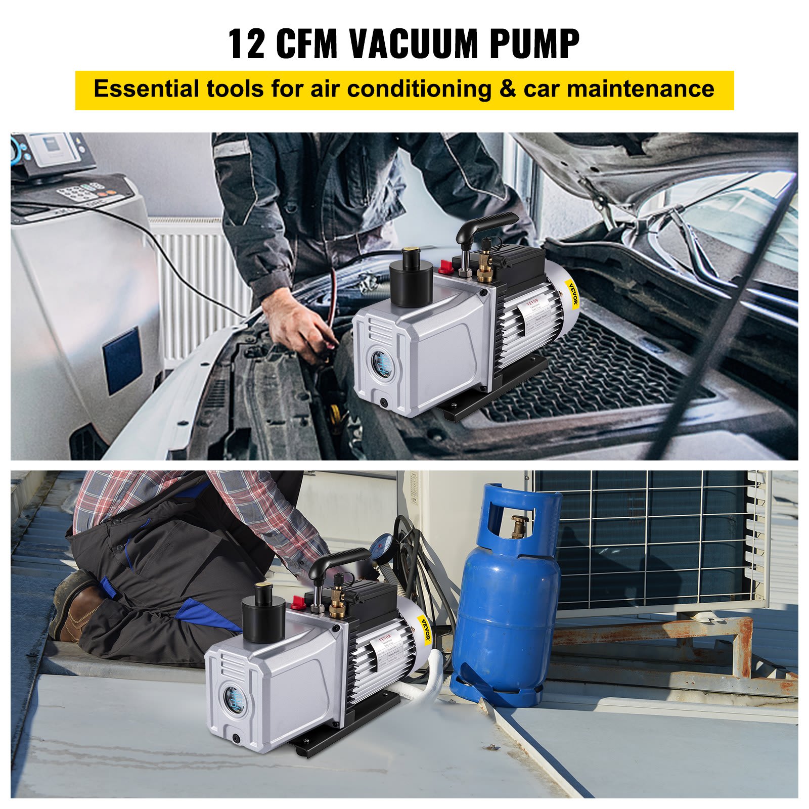Vacuum-Pump 12CFM Single Stage Air Conditioning Vacuum,Pump 110V 5PA Ultimate Vacuum Refrigerant HVAC Air Tool Rotary Vane Vacuum-Pump For Automobile Vacuum Evacuation 1-Stage, 12CFM view 5