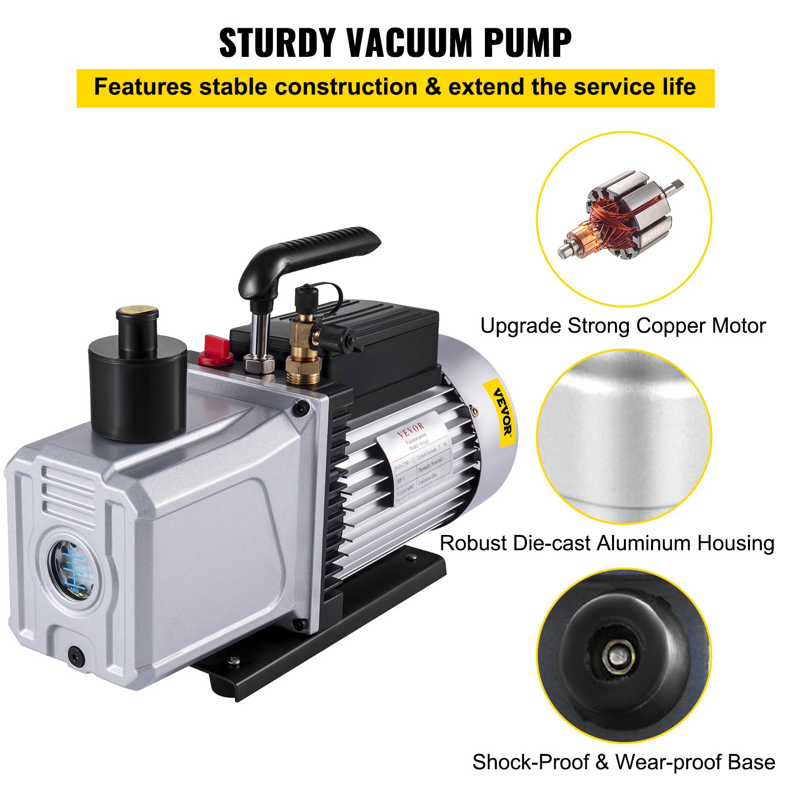 Vacuum-Pump 12CFM Single Stage Air Conditioning Vacuum,Pump 110V 5PA Ultimate Vacuum Refrigerant HVAC Air Tool Rotary Vane Vacuum-Pump For Automobile Vacuum Evacuation 1-Stage, 12CFM view 1