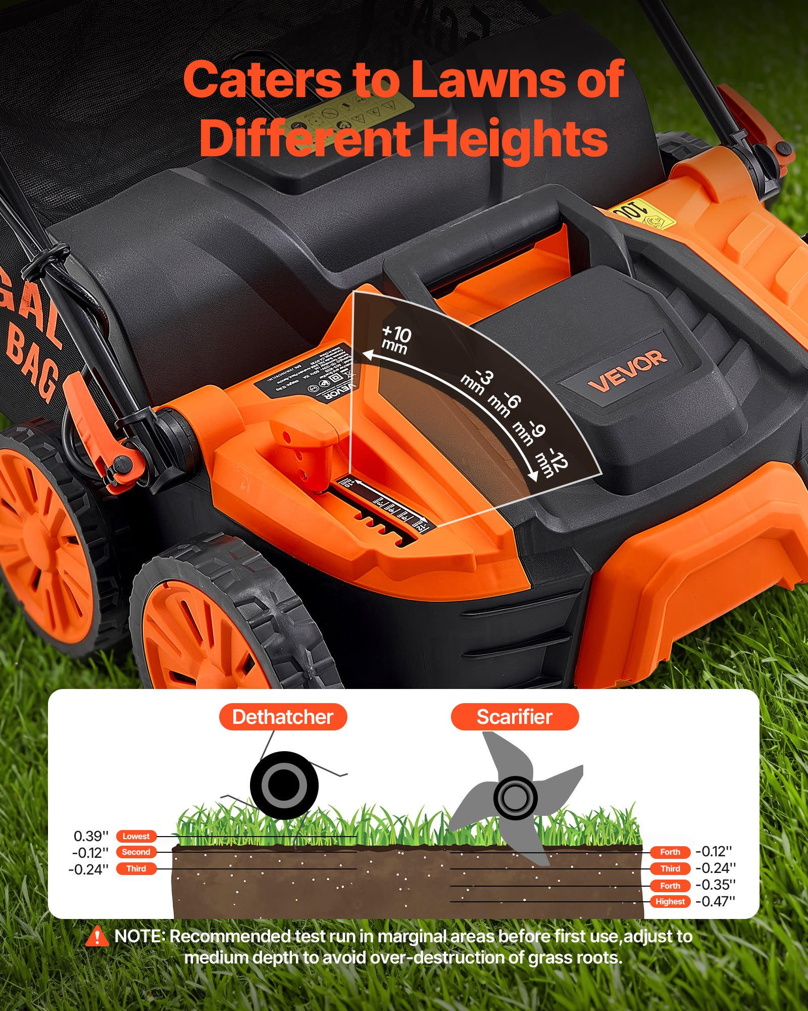 2-in-1 Electric Dethatcher And Scarifier, 16-Inch 15 Amp, Corded Lawn Dethatcher With 14.5-Gallon Thatch Collection Bag, 5-Position Depth Adjustment, Walk Behind Machine For Garden Yard Grass view 3